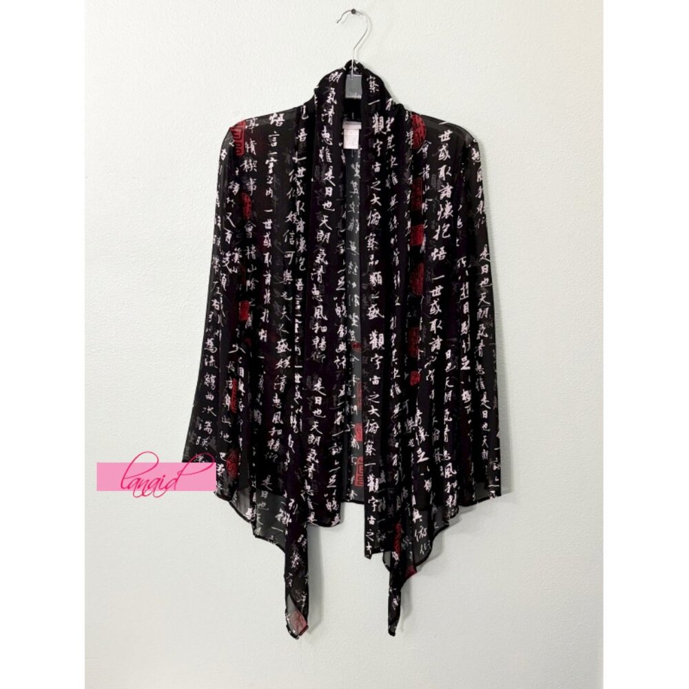 Soft Surroundings Chinese Asian Oriental Japanese Sheer Mesh Kimono Cardigan M